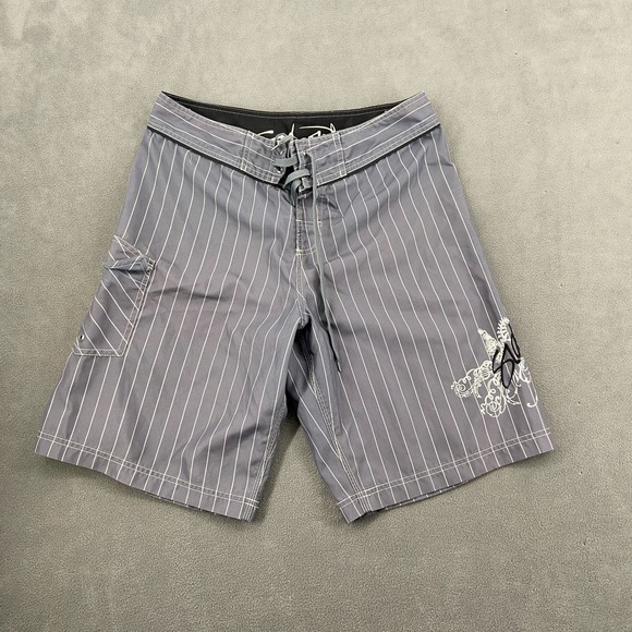 Sideout Other - Y2K Sideout Board Shorts Sz 34 Gray Striped Embroidered Logo Grunge Skate Surf
